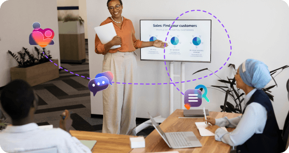 A presenter walking an SME business owner through sales data